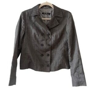 B4 Marc Aurel Double Breasted Blazer 36 Grey Cotton Linen Cropped Y2K Vintage
